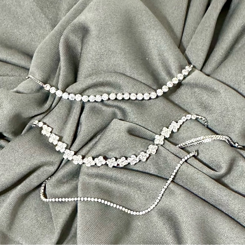 Set of 3 Adjustable Chain Bracelets Brass Cubic Zirconia NWT